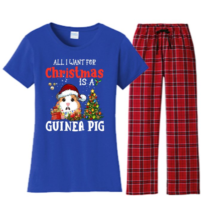 Cute Guinea Pig Christmas All I Want For Xmas Guinea Gift Women's Flannel Pajama Set