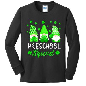 Cute Gnomes Preschool Squad Teacher St Patricks Day Outfit Kids Long Sleeve Shirt