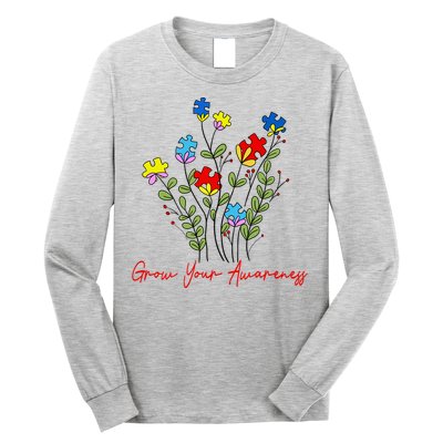 Cute Gift Puzzle Wildflower Grow Your Awareness Autism Awareness Month  Long Sleeve Shirt