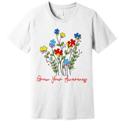 Cute Gift Puzzle Wildflower Grow Your Awareness Autism Awareness Month  Premium T-Shirt