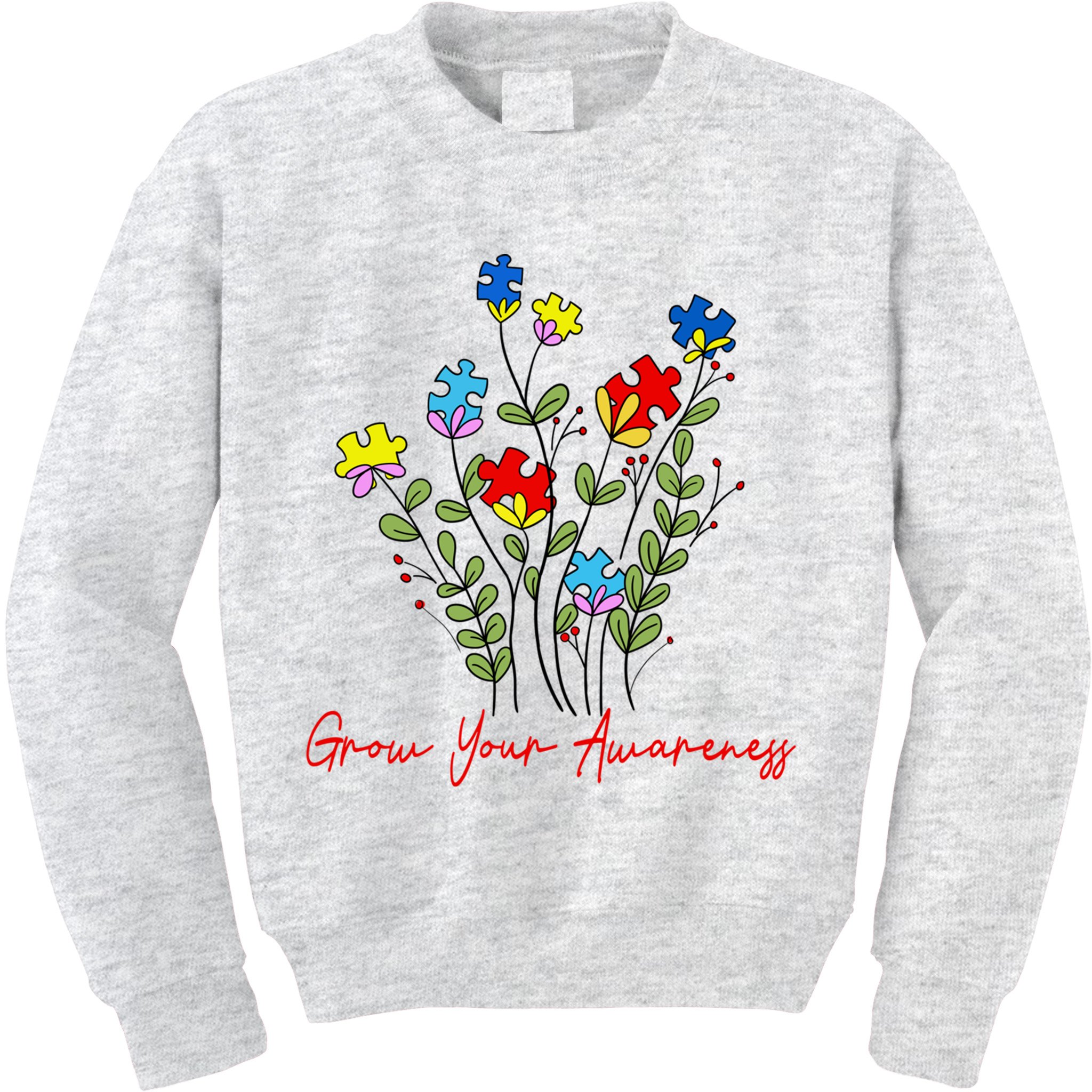 Cute Gift Puzzle Wildflower Grow Your Awareness Autism Awareness Month  Kids Sweatshirt