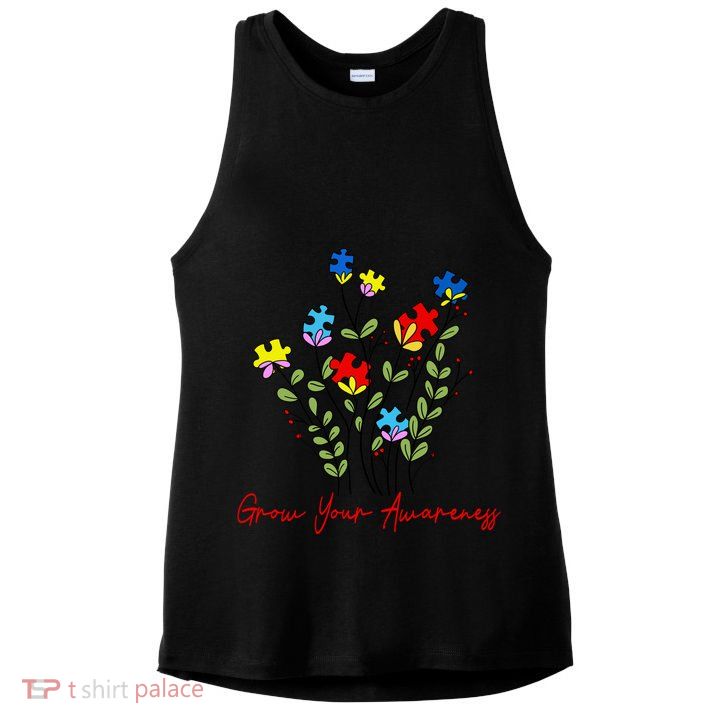 Cute Gift Puzzle Wildflower Grow Your Awareness Autism Awareness Month  Ladies PosiCharge Tri-Blend Wicking Tank