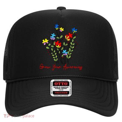 Cute Gift Puzzle Wildflower Grow Your Awareness Autism Awareness Month  High Crown Mesh Back Trucker Hat