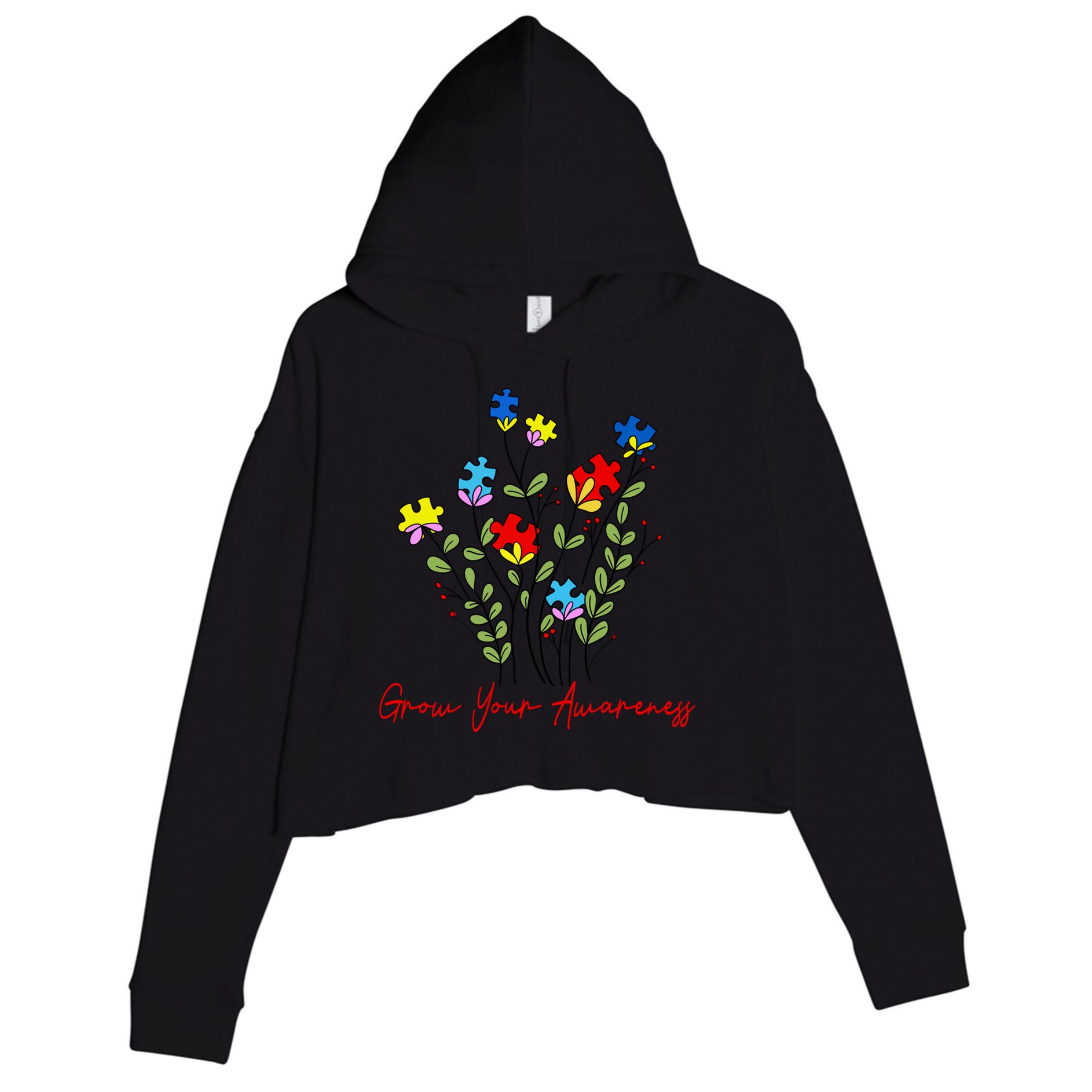 Cute Gift Puzzle Wildflower Grow Your Awareness Autism Awareness Month  Crop Fleece Hoodie