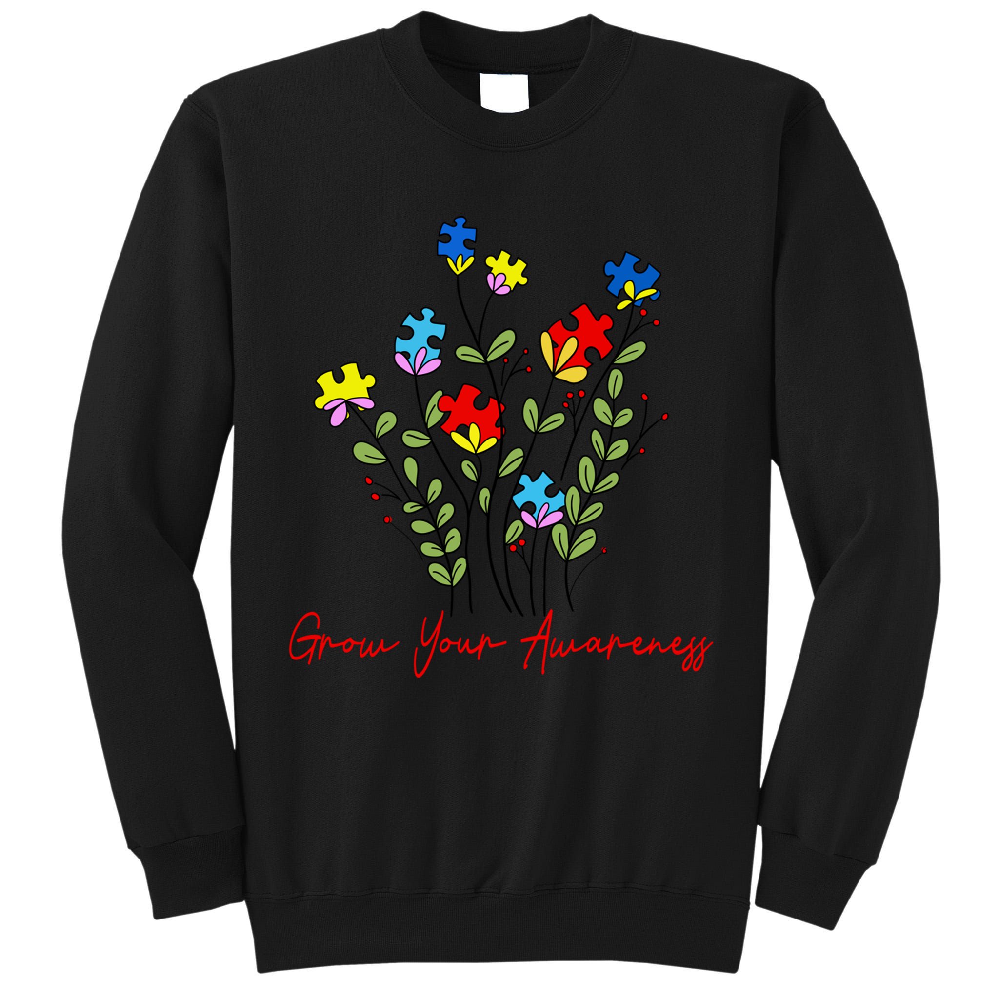 Cute Gift Puzzle Wildflower Grow Your Awareness Autism Awareness Month  Tall Sweatshirt