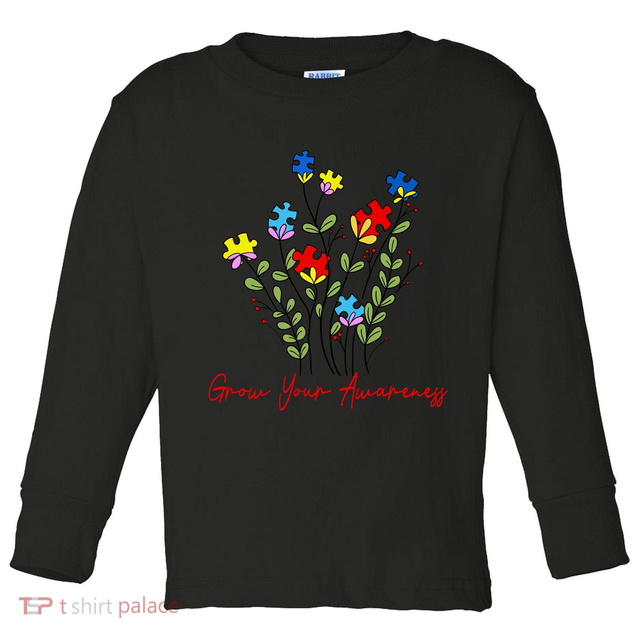 Cute Gift Puzzle Wildflower Grow Your Awareness Autism Awareness Month  Toddler Long Sleeve Shirt