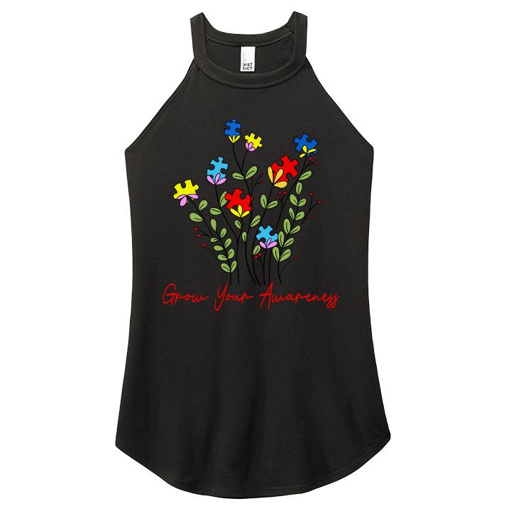 Cute Gift Puzzle Wildflower Grow Your Awareness Autism Awareness Month  Women's Perfect Tri Rocker Tank