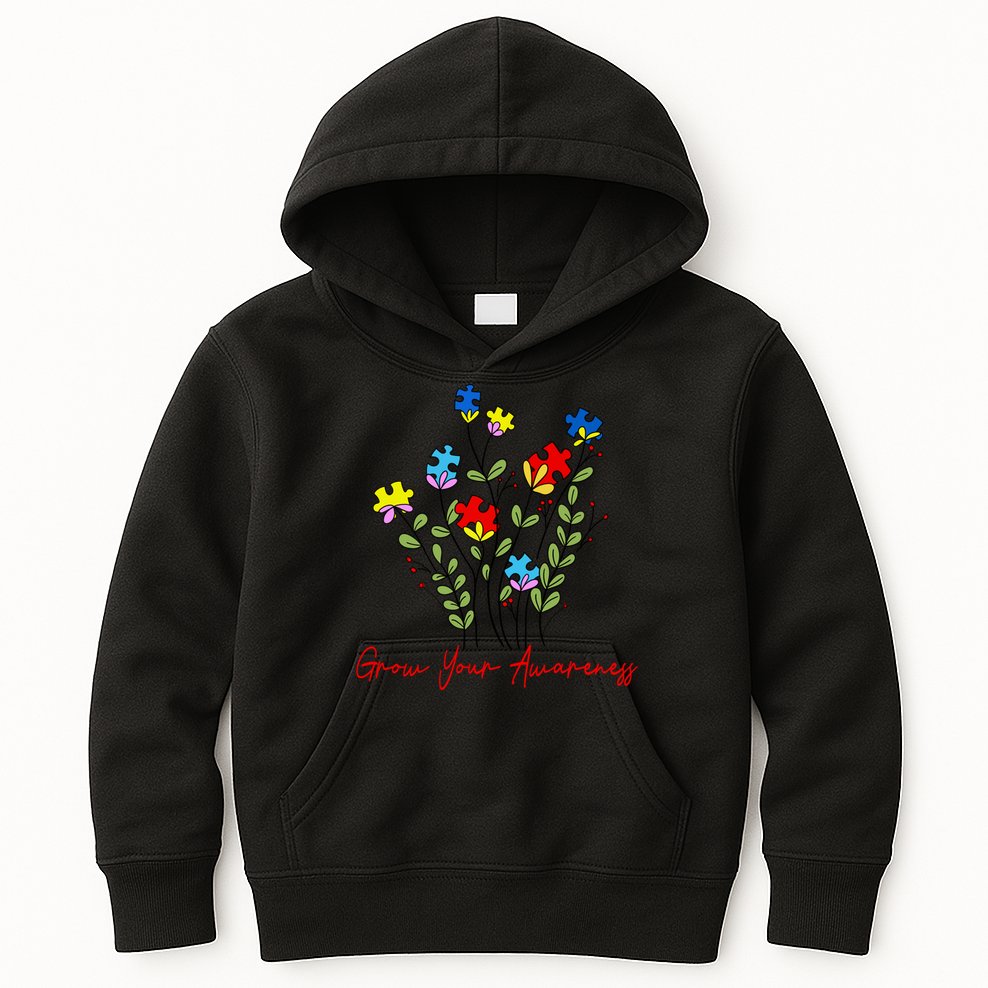 Cute Gift Puzzle Wildflower Grow Your Awareness Autism Awareness Month  Kids Hoodie