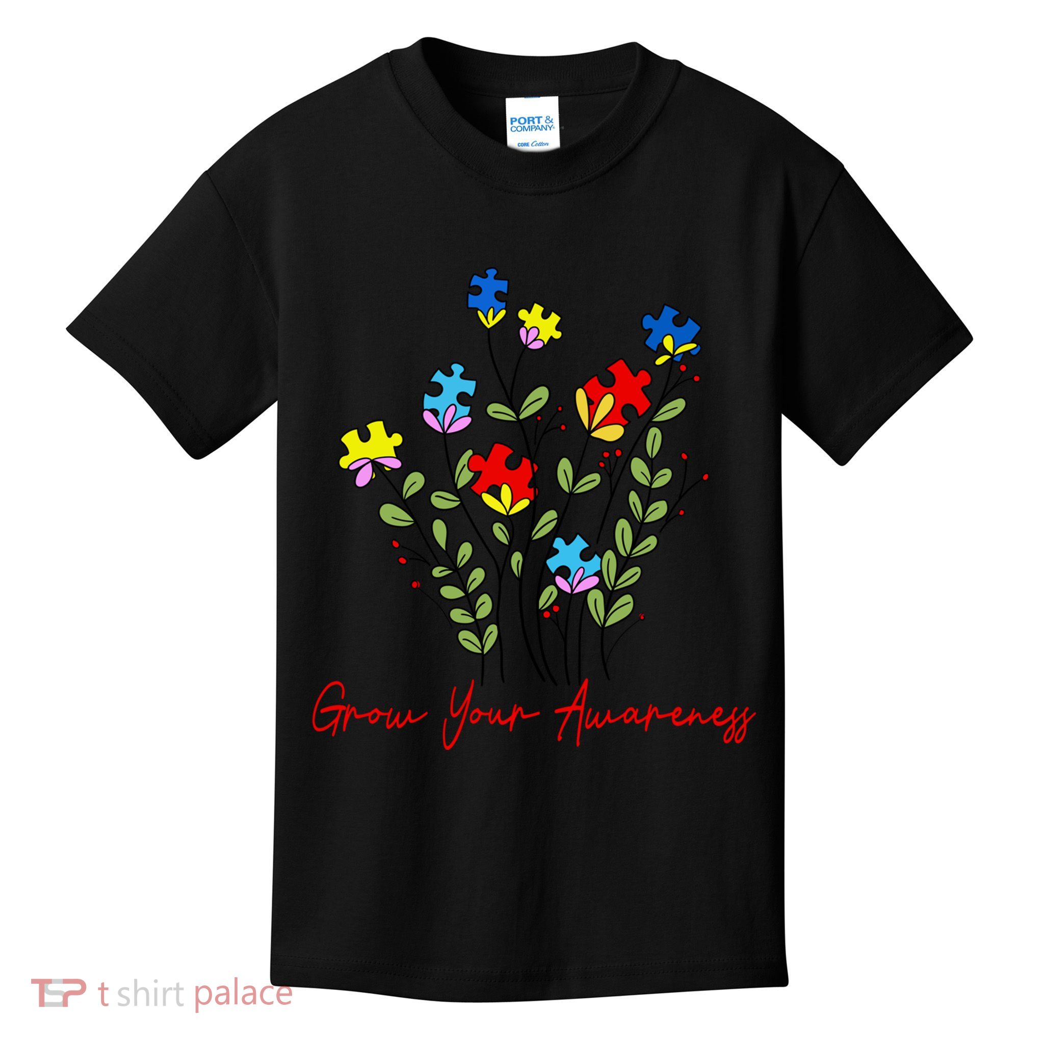 Cute Gift Puzzle Wildflower Grow Your Awareness Autism Awareness Month  Kids T-Shirt