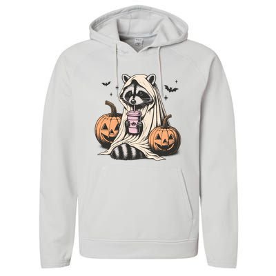 Cute Ghost Pumpkin Halloween Raccoon Costume Raccoon Lovers Performance Fleece Hoodie