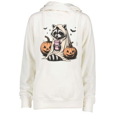 Cute Ghost Pumpkin Halloween Raccoon Costume Raccoon Lovers Womens Funnel Neck Pullover Hood