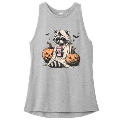 Cute Ghost Pumpkin Halloween Raccoon Costume Raccoon Lovers Ladies PosiCharge Tri-Blend Wicking Tank