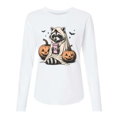 Cute Ghost Pumpkin Halloween Raccoon Costume Raccoon Lovers Womens Cotton Relaxed Long Sleeve T-Shirt