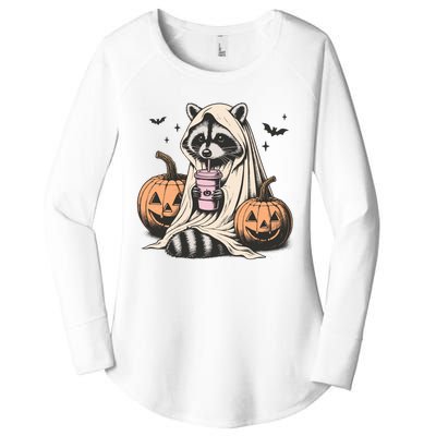 Cute Ghost Pumpkin Halloween Raccoon Costume Raccoon Lovers Women's Perfect Tri Tunic Long Sleeve Shirt