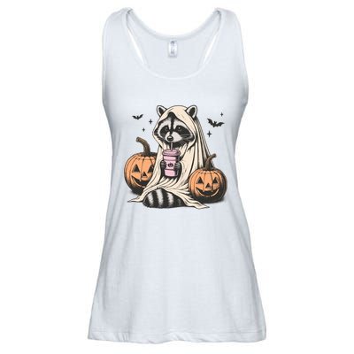 Cute Ghost Pumpkin Halloween Raccoon Costume Raccoon Lovers Ladies Essential Flowy Tank