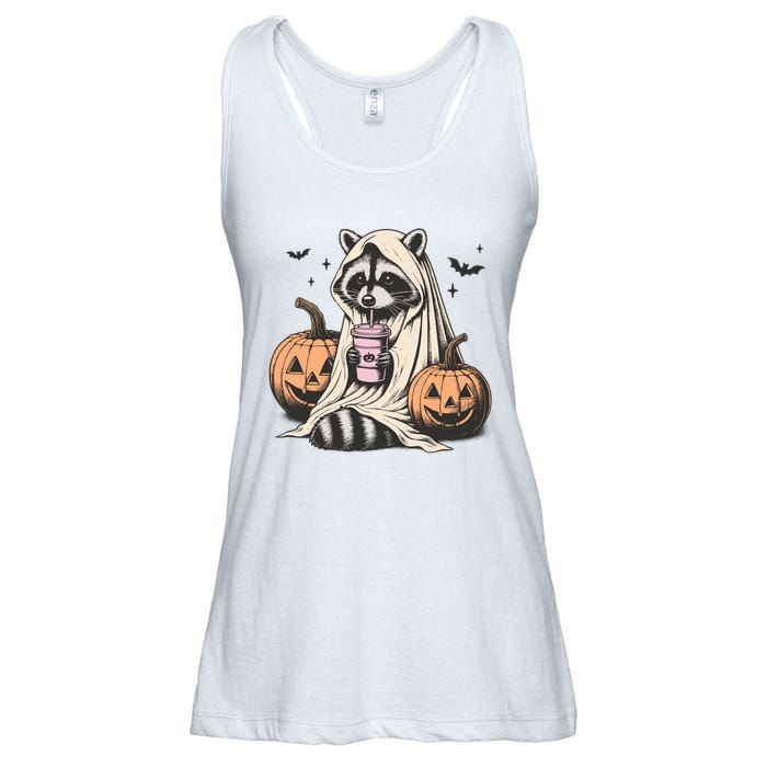 Cute Ghost Pumpkin Halloween Raccoon Costume Raccoon Lovers Ladies Essential Flowy Tank