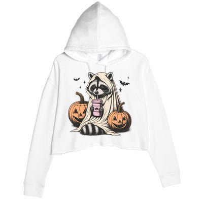 Cute Ghost Pumpkin Halloween Raccoon Costume Raccoon Lovers Crop Fleece Hoodie