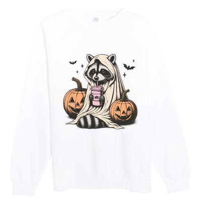 Cute Ghost Pumpkin Halloween Raccoon Costume Raccoon Lovers Premium Crewneck Sweatshirt