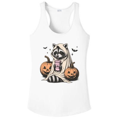 Cute Ghost Pumpkin Halloween Raccoon Costume Raccoon Lovers Ladies PosiCharge Competitor Racerback Tank