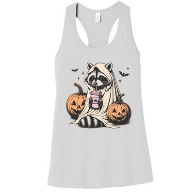 Cute Ghost Pumpkin Halloween Raccoon Costume Raccoon Lovers Women's Racerback Tank