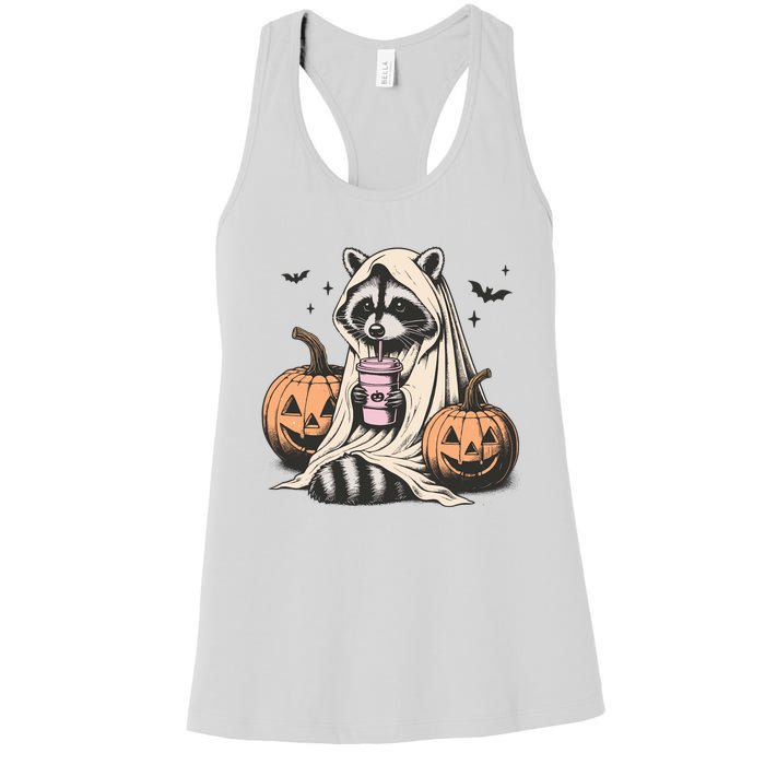 Cute Ghost Pumpkin Halloween Raccoon Costume Raccoon Lovers Women's Racerback Tank