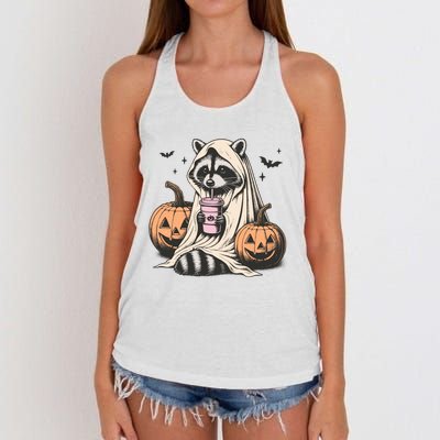 Cute Ghost Pumpkin Halloween Raccoon Costume Raccoon Lovers Women's Knotted Racerback Tank