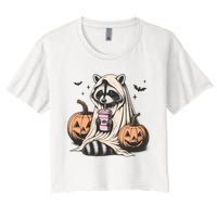 Cute Ghost Pumpkin Halloween Raccoon Costume Raccoon Lovers Women's Crop Top Tee