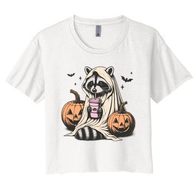 Cute Ghost Pumpkin Halloween Raccoon Costume Raccoon Lovers Women's Crop Top Tee