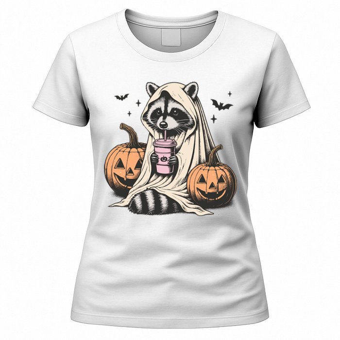 Cute Ghost Pumpkin Halloween Raccoon Costume Raccoon Lovers Women's T-Shirt