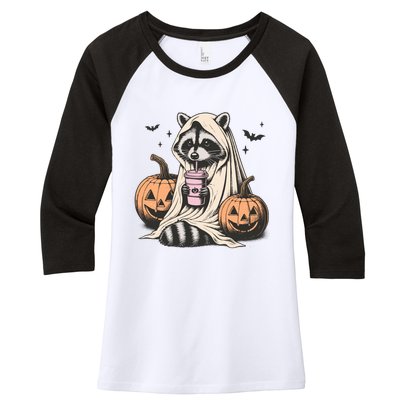 Cute Ghost Pumpkin Halloween Raccoon Costume Raccoon Lovers Women's Tri-Blend 3/4-Sleeve Raglan Shirt