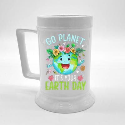 Cute Go Planet Its Your Earth Birthday Day 2024 Teacher Beer Stein