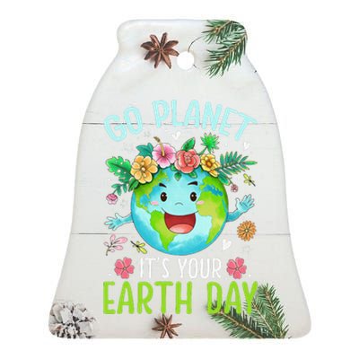 Cute Go Planet Its Your Earth Birthday Day 2024 Teacher Ceramic Bell Ornament