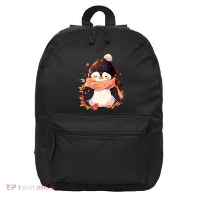 Cute Gift Penguin Autumn Fall Leaves Thanksgiving 16 in Basic Backpack