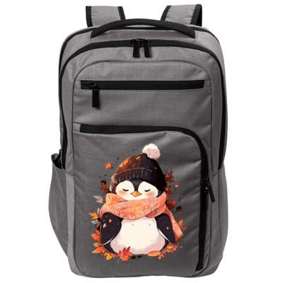 Cute Gift Penguin Autumn Fall Leaves Thanksgiving Impact Tech Backpack