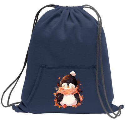 Cute Gift Penguin Autumn Fall Leaves Thanksgiving Sweatshirt Cinch Pack Bag