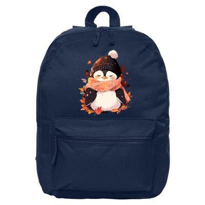 Cute Gift Penguin Autumn Fall Leaves Thanksgiving 16 in Basic Backpack