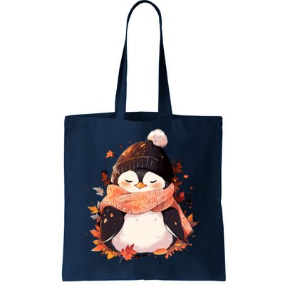 Cute Gift Penguin Autumn Fall Leaves Thanksgiving Tote Bag