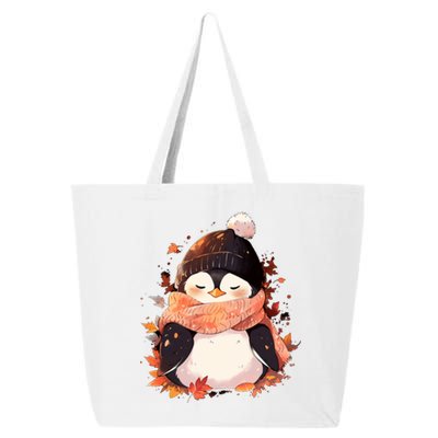 Cute Gift Penguin Autumn Fall Leaves Thanksgiving 25L Jumbo Tote