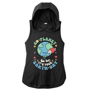 Cute Go Planet Its Your Earth Day 2024 Teacher Groovy Ladies PosiCharge Tri-Blend Wicking Draft Hoodie Tank