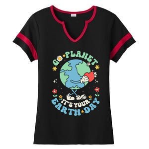 Cute Go Planet Its Your Earth Day 2024 Teacher Groovy Ladies Halftime Notch Neck Tee