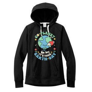 Cute Go Planet Its Your Earth Day 2024 Teacher Groovy Women's Fleece Hoodie