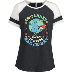 Cute Go Planet Its Your Earth Day 2024 Teacher Groovy Enza Ladies Jersey Colorblock Tee