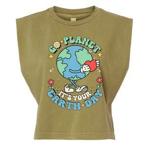 Cute Go Planet Its Your Earth Day 2024 Teacher Groovy Garment-Dyed Women's Muscle Tee