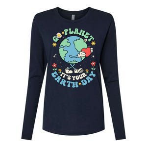 Cute Go Planet Its Your Earth Day 2024 Teacher Groovy Womens Cotton Relaxed Long Sleeve T-Shirt