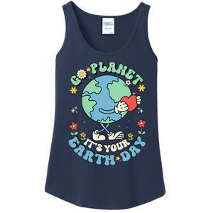 Cute Go Planet Its Your Earth Day 2024 Teacher Groovy Ladies Essential Tank