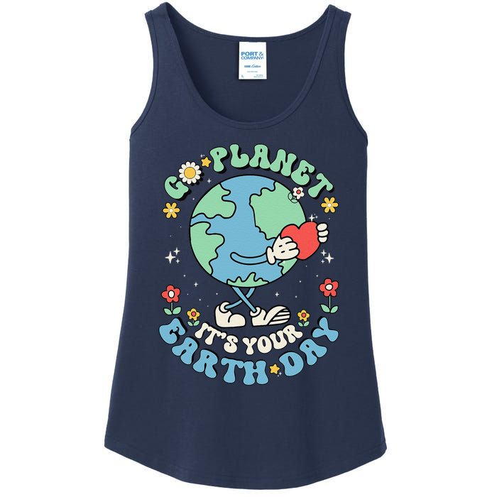 Cute Go Planet Its Your Earth Day 2024 Teacher Groovy Ladies Essential Tank