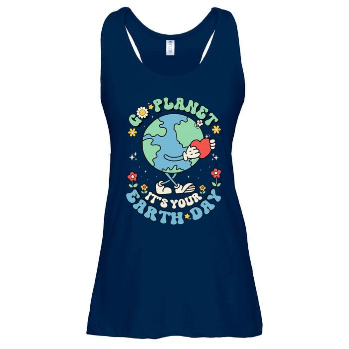 Cute Go Planet Its Your Earth Day 2024 Teacher Groovy Ladies Essential Flowy Tank