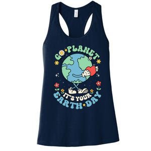 Cute Go Planet Its Your Earth Day 2024 Teacher Groovy Women's Racerback Tank