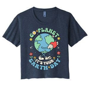 Cute Go Planet Its Your Earth Day 2024 Teacher Groovy Women's Crop Top Tee