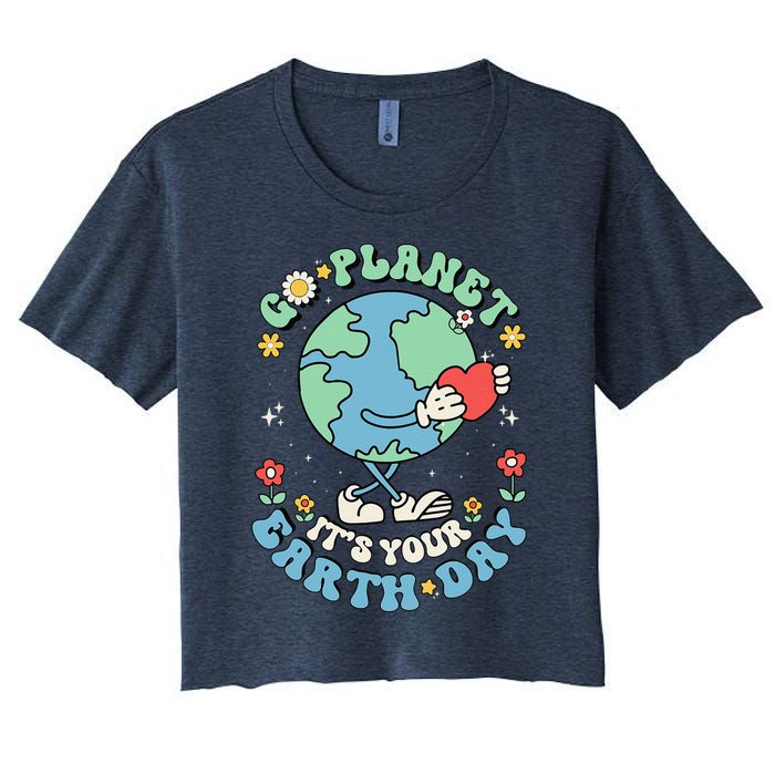 Cute Go Planet Its Your Earth Day 2024 Teacher Groovy Women's Crop Top Tee